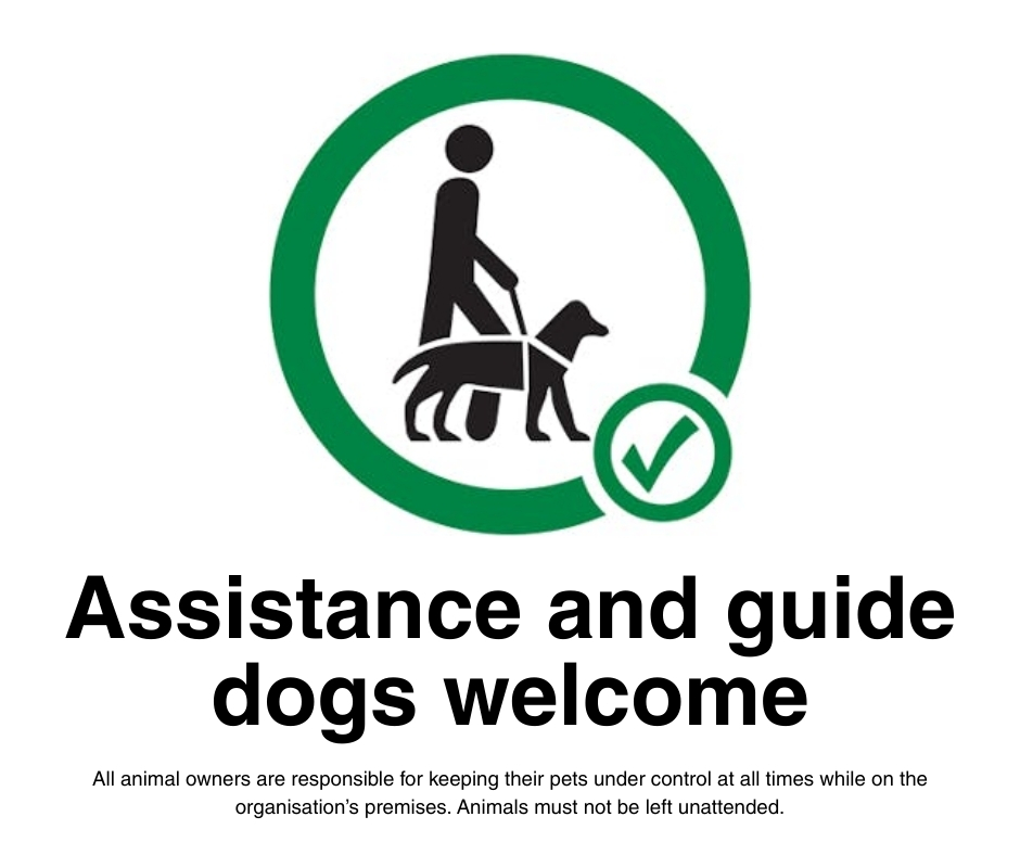 Assistance and guide dogs welcome
